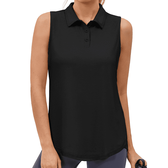 Rosvigor Workout Tank Tops for Women V Neck Golf Polo Shirts Loose Fit Summer Sleeveless Athletic Tops