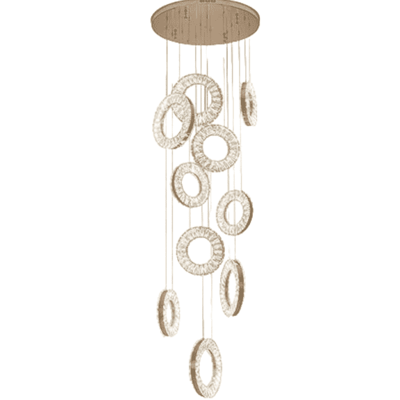 Modern Crystal Staircase Chandelier 78.7", 10-Light Gold LED Pendant Light for Foyer, Lobby & High Ceilings, Dimmable Cool White Fixture - MIRODEMI