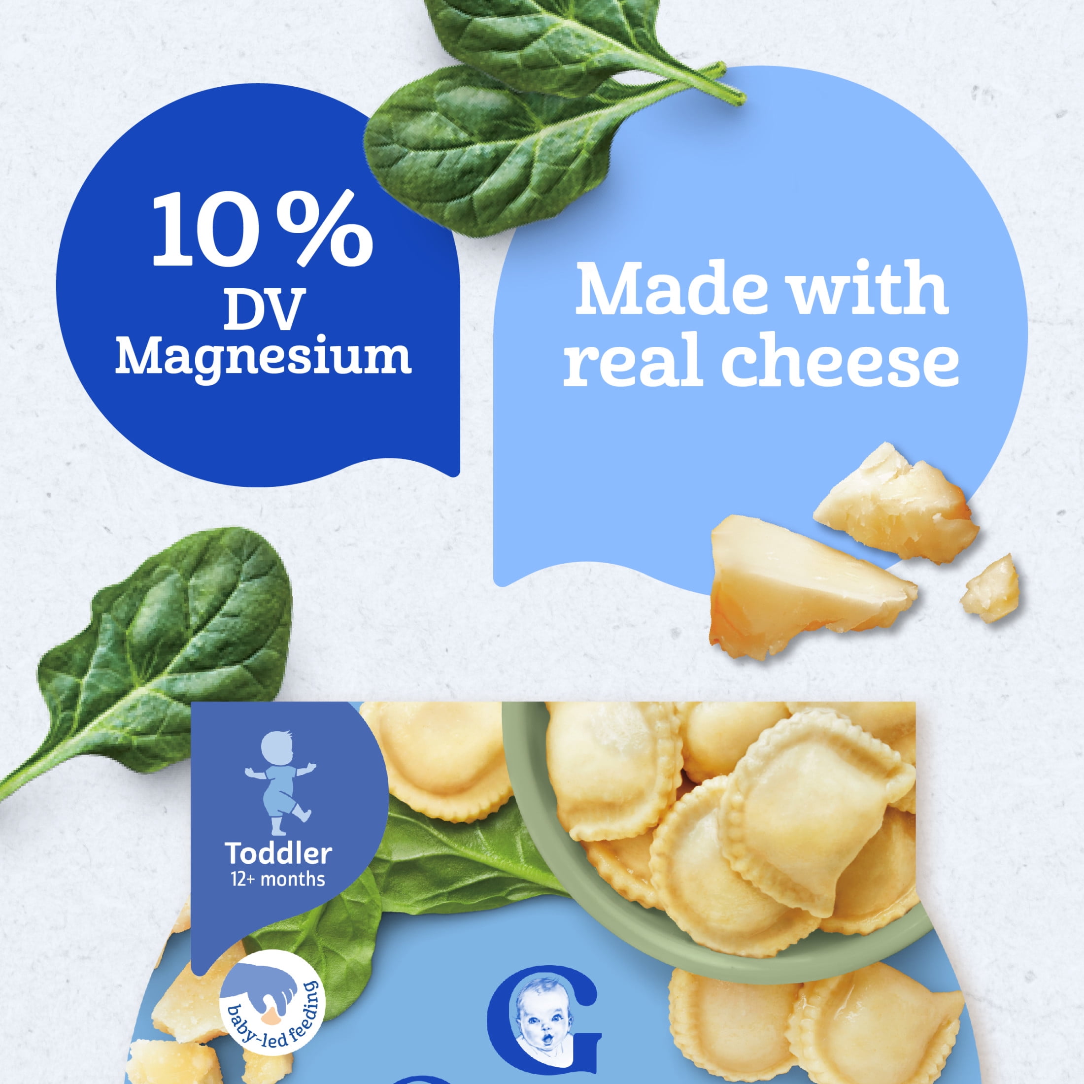 (12 pack) Gerber Mealtime for Toddler, Pick-Ups, Cheese & Spinach Ravioli, 6 oz Tray
