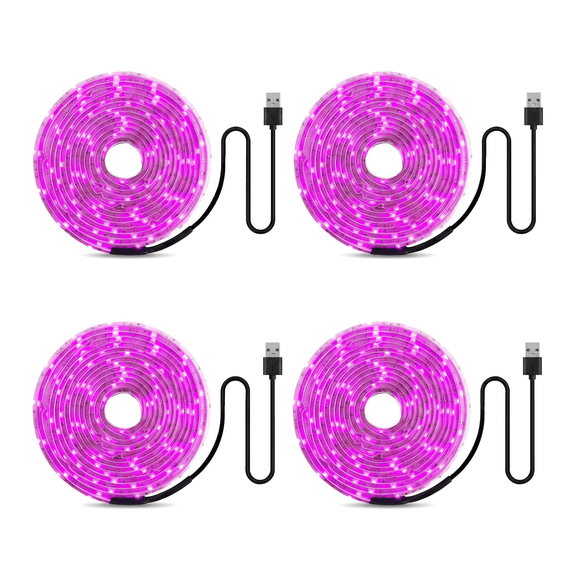 [4-Pack] 3.3ft Waterproof Full Spectrum LED Grow Light Strips for Indoor Plants, 5V USB Plant Lights for Seed Starting, Succulents & Greenhouses