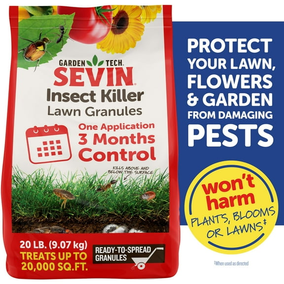Sevin Insect Killer Outdoor Lawn Granules; 20lb Bag Treats up to 20,000 Square feet of Lawn