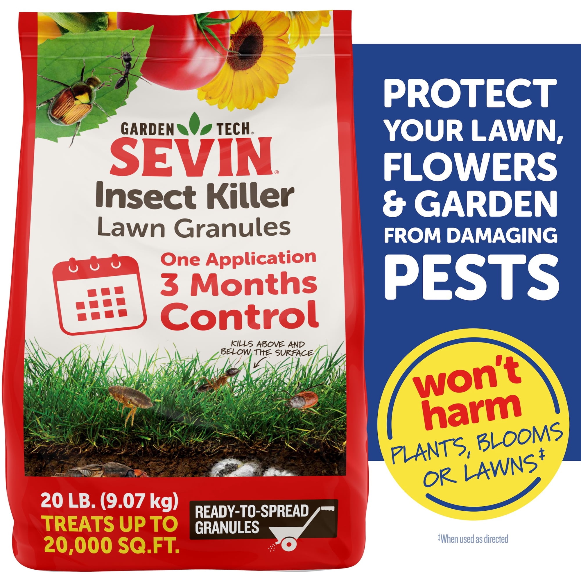 Sevin Insect Killer Outdoor Lawn Granules; 20lb Bag Treats up to 20,000 Square feet of Lawn