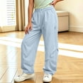 thumbnail image 2 of Loopsun Kids Girls Pants 5 to 16 Years Solid Drawstring Wide Leg Cargo Trousers, 2 of 5