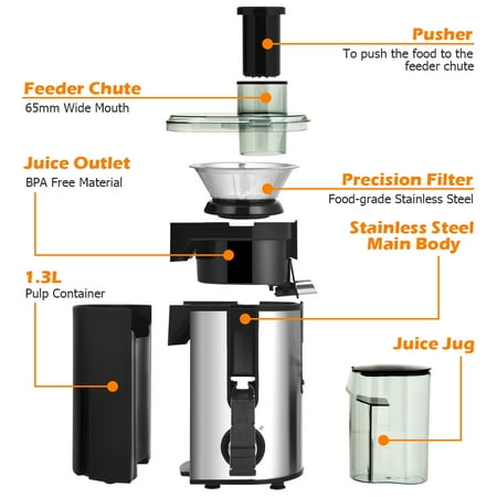 Costway - Juicer Machine Juicer Extractor Dual Speed w/ 2.5'' Feed Chute - Silver + Black