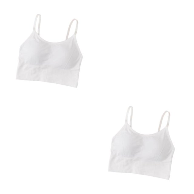 Minnieouse Señora Tank Crop Top Bra Lencería sexy Transpirable Cómoda Ropa interior sin costuras Bralette Color sólido Deportes finos Blanco 2Conjunto