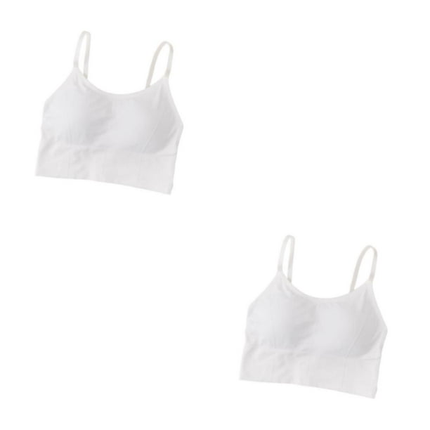 Minnieouse Señora Tank Crop Top Bra Lencería sexy Transpirable Cómoda Ropa interior sin costuras Bralette Color sólido Deportes finos Blanco 2Conjunto