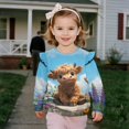 thumbnail image 4 of Xixirimido Highland Cow Butterfly Floral Print Soft Toddler Girls Long Sleeve Sweatshirt Ruffle Shoulder Graphic Pullover Crewneck Top for Cool Weather, for 7-8Y, 4 of 7