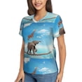 thumbnail image 5 of Yiaed Elephant Giraffe Print Women's T Shirt V-Neck Short Sleeve Shirt Casual Breathable Tee Summer Tops-Large, 5 of 5
