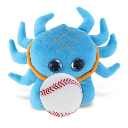 DolliBu Big-Eye Blue Crab Stuffed Animal with Baseball Plush - Soft Huggable Crab, Adorable Playtime Plush Toy, Cute Wildlife Gift, Soft Plush Doll Animal Toy for Kids and Adults - 6 Inch