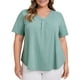 thumbnail image 1 of GRACE & GRANDEUR Camisetas de mujer talla grande con cuello en V, de manga corta, ajuste holgado, casual, de moda, blusa plisada 2X verde, 1 of 7