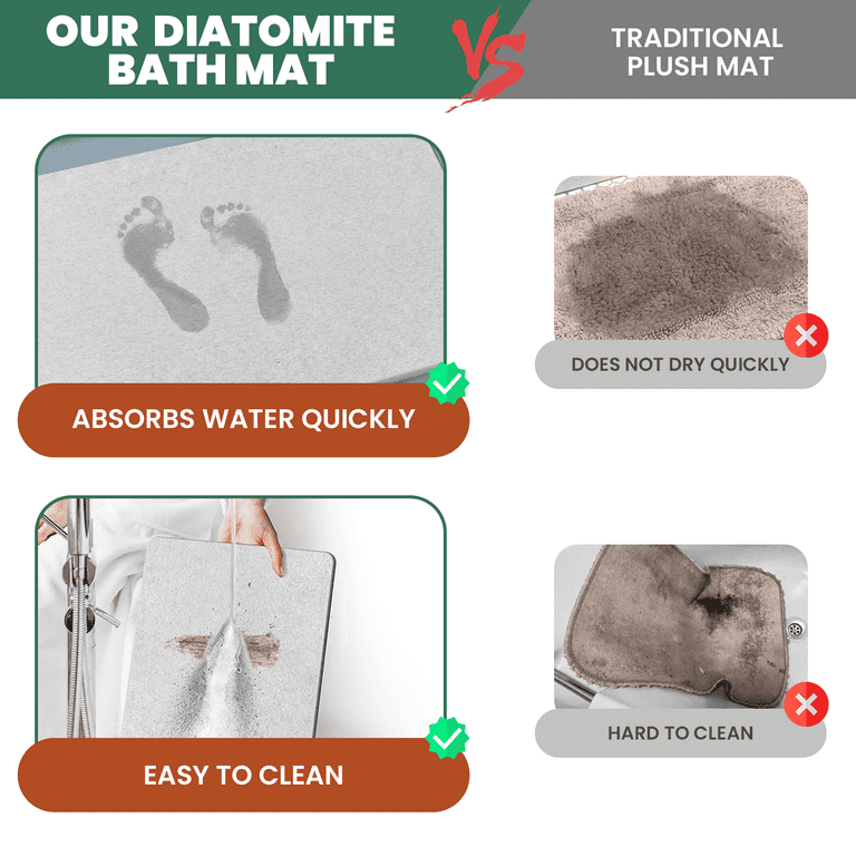 AWW Stone Bath Mat, Diatomaceous Earth Bath Mat, Quick Drying Bath Stone  Mats for Bathroom Kitchen, Easy to Clean 23.62x15.47, Grey