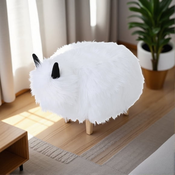 Adorable Ottomane Rembourrée en Yak Blanc, Mignon Tabouret Repose-Pieds en Bois Siège pour Changer de Chaussures avec Coussin pour Salon Adulte, Chambre, Chambre de Bébé Salle de Jeux, Salle de Jeux, Mobilier de Véranda