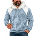 thumbnail image 3 of EliteGoogv Men's Color Block Fleece Hoodie Faux Fur Collar Pullover Sweatshirt Drawstring Kangaroo Pocket Long Sleeve Cozy Loose Fit Winter Top,M, 3 of 7