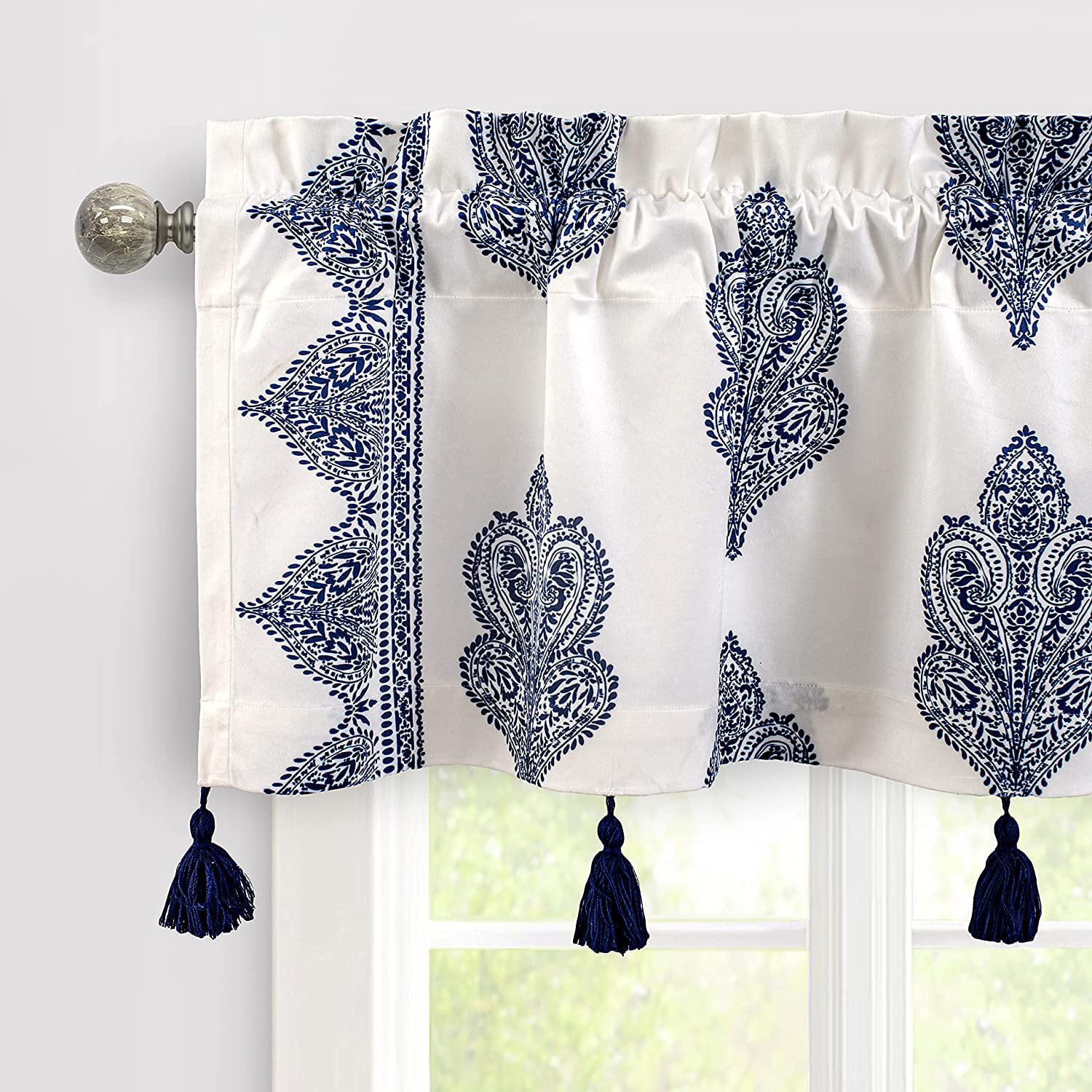 Handmade Navy Blue Moroccan Quatrefoil Window Curtain Valance  100% Cotton 