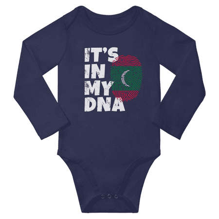 

It s In My Maldivian DNA Baby Long Sleeve Bodysuit Unisex Gifts (Navy 18 Months)