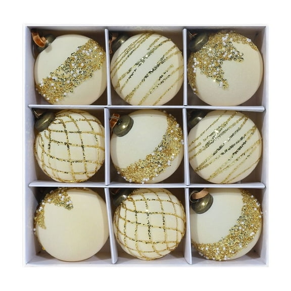 Ke1Clo Shatterproof Beige Velvet Christmas Ornaments Sets, 9 Count, 3.15" Large Flocked Christmas Tree Ornaments Holiday Party Xmas Hanging Ball Ornaments for Christmas Tree Decorations