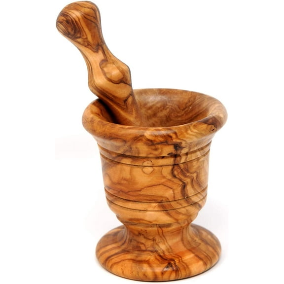 Olive Wood Classic Mortar and Pestle, Handmade Crush Spices Garlic Smasher Molcajete (Mini)