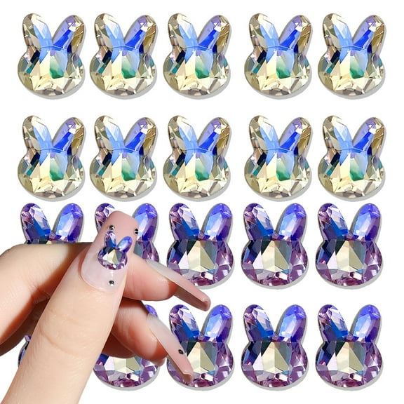 20 piezas de diamantes de imitación 3D con forma de conejito de Pascua para uñas, gemas para decoración de uñas, cristales, cristales, cristales, cristales, cristales, diseño de parte trasera plana,