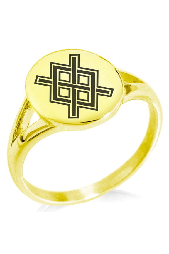 Stainless Steel Gungnir Rune Viking Norse Minimalist Oval Top Polished Statement Signet Ring