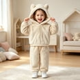 thumbnail image 2 of CAIVO Girls Solid Color Loungewear Fall Winter Hooded Cozy Pajama Sets Toddler Kids 2 Piece Long Sleeve Tops Pants, 2 of 5