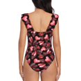 thumbnail image 6 of Yiaed Ladybugs and Red Hearts Print Women's Ruffled One Piece Swimsuit V Neck Swimwear Slimming Monokini for Woman-X-Large, 6 of 8