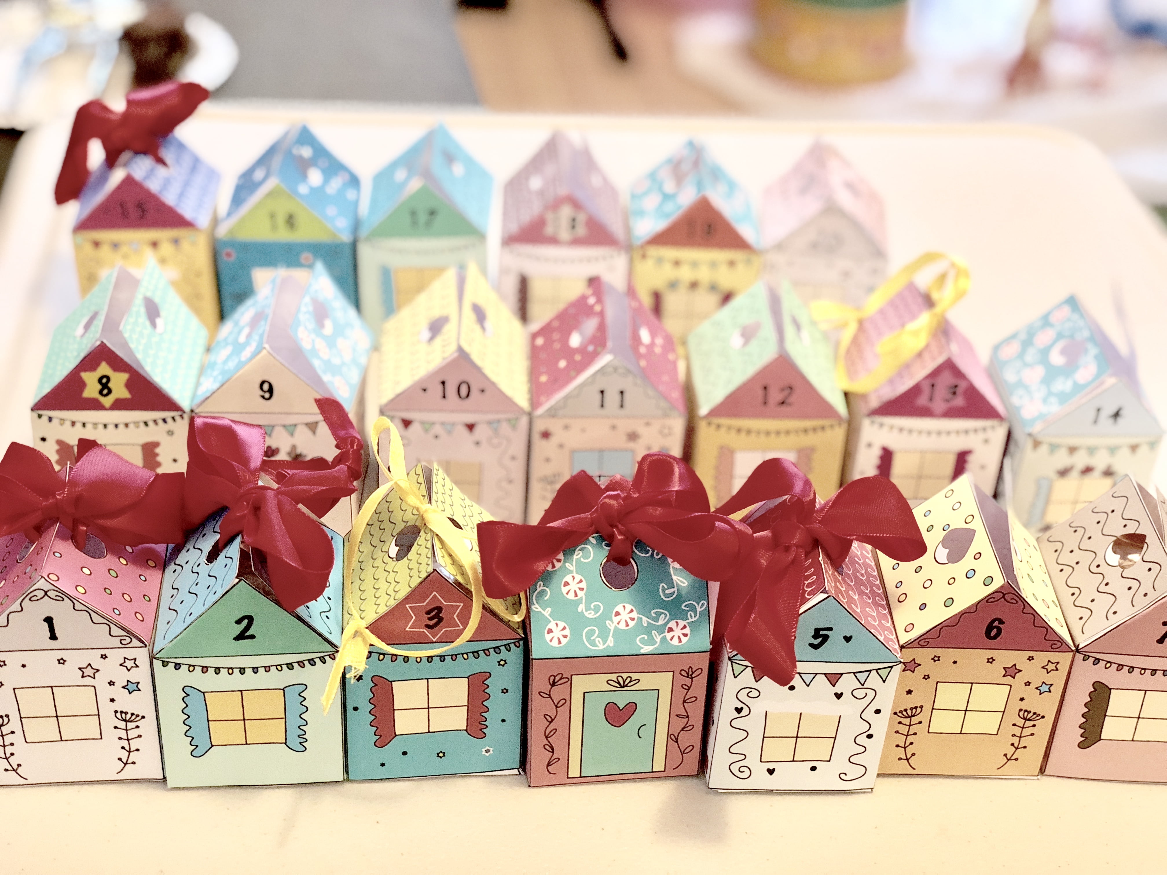 DIY Advent Calendar Kit. Christmas Village. 24 Christmas houses. Includes  24 fold-n-glue houses + ribbons. - Walmart.com
