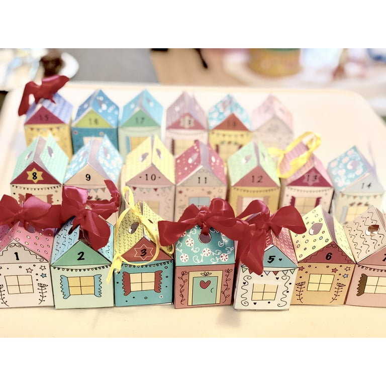 DIY Advent Calendar Kit. Christmas Village. 24 Christmas houses. Includes  24 fold-n-glue houses + ribbons. - Walmart.com