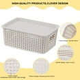 thumbnail image 4 of Plastic Hollow Woven Storage Basket with Lid | Stackable Organizer Bin for Toys Books Sundries | Built-in Handles | Ventilated Design | Sturdy Plastic | 26.1x18.4x10.4cm | 1-Pack, 4 of 5