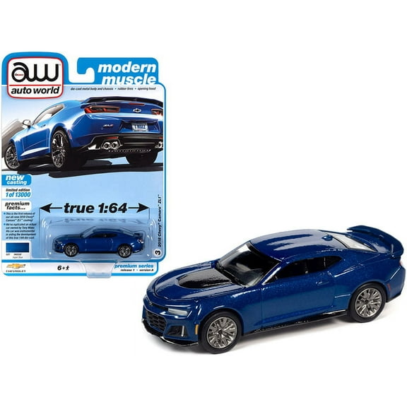 2018 Chevrolet Camaro ZL1 Hyper Blue Metallic "Modern Muscle" Limited Edition to 13000 pieces Worldwide 1/64 Diecast Model Car by Auto World
