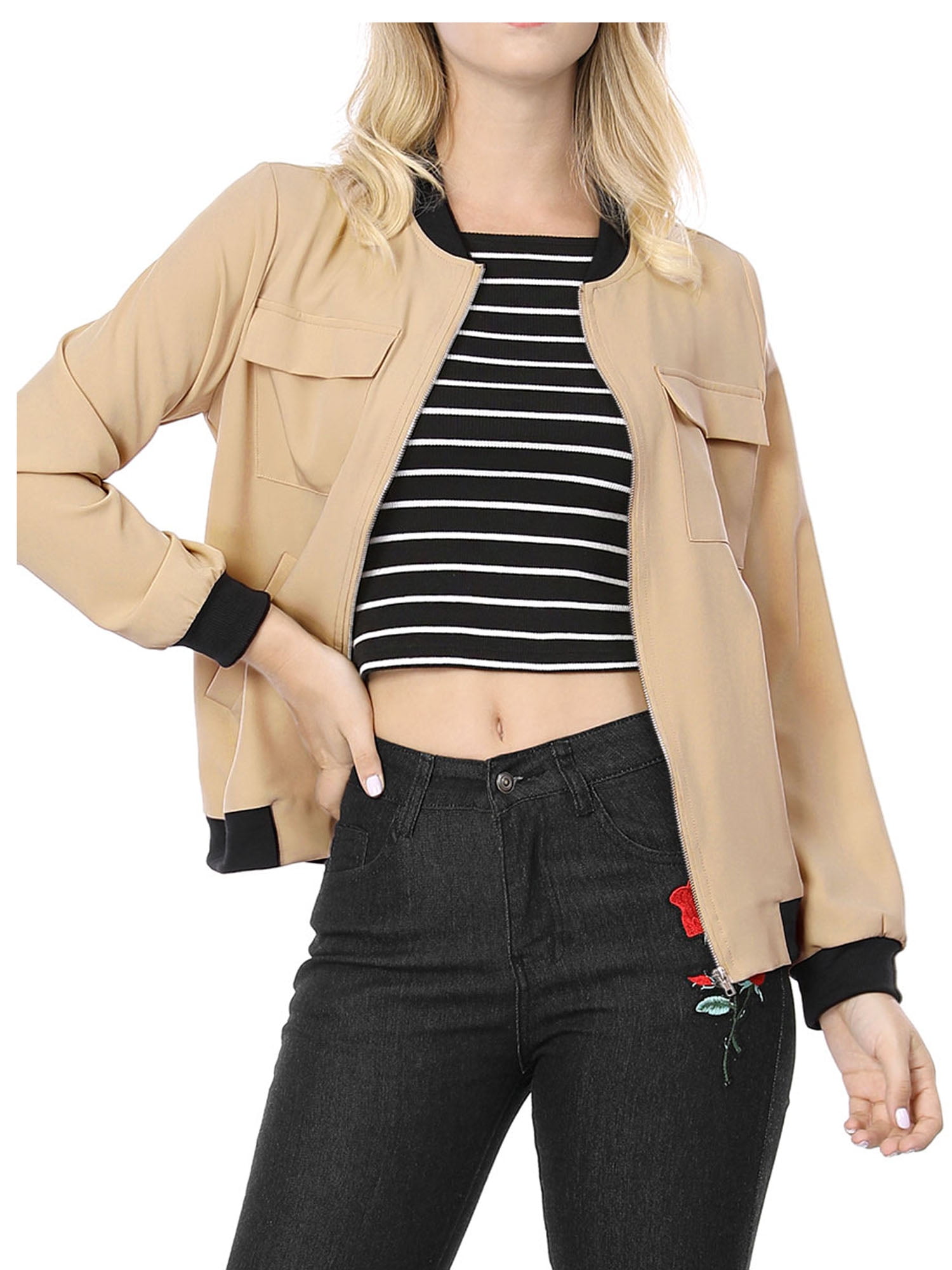 Unique Bargains Unique Bargains Women's Zip Up Pocket Lightweight