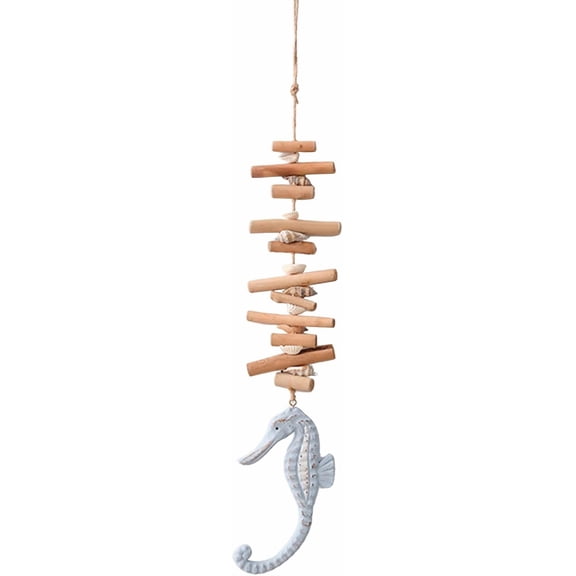 Sinkoo Wooden Nautical Wall Decor, Driftwood and Seahorse Hanging Ornament, Beach Theme Decor for Home Indoor Outdoor, Coastal Wall Art for Living Room Bedroom Dining Room