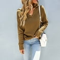 thumbnail image 2 of Dark Brown Women's V-Neck Sweater, Loose & Breathable Thermal Knit Long Sleeve Pullover for Winter, Size M, 2 of 8
