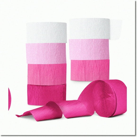 PartyPerfect Pink Crepe Paper Streamers - 8 Rolls, 2in x 120ft Each. Vibrant Decorative Creped Roll for Birthday, Festival, Wedding, Backdrop or Photo Booth Decoration.