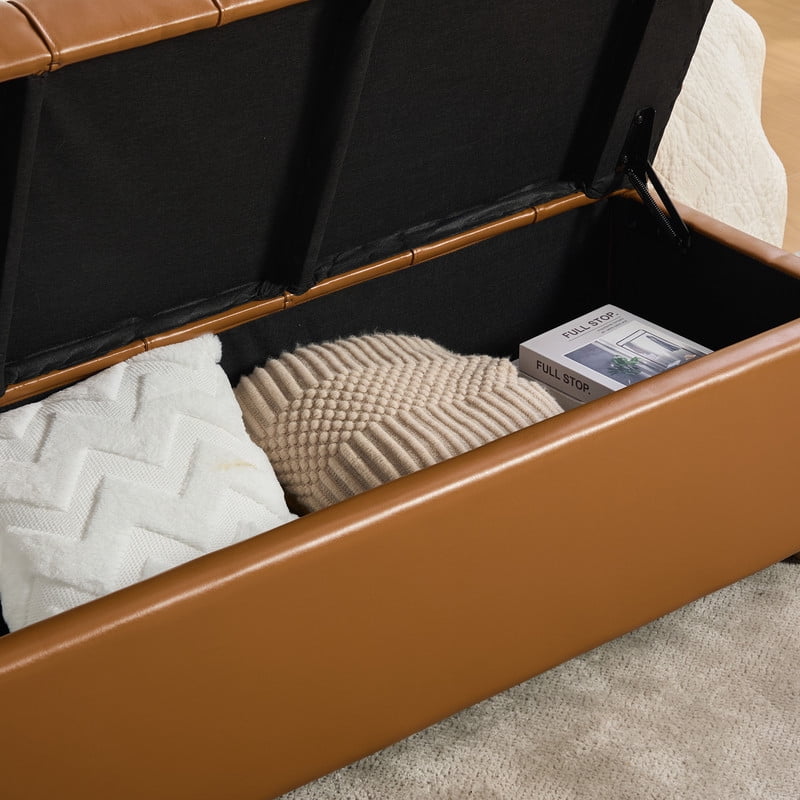 AISWORD60.2"W Upholstered PU Storage Bench,Tufted Flip-Top Ottoman for Living Room, Bedroom, Entryway