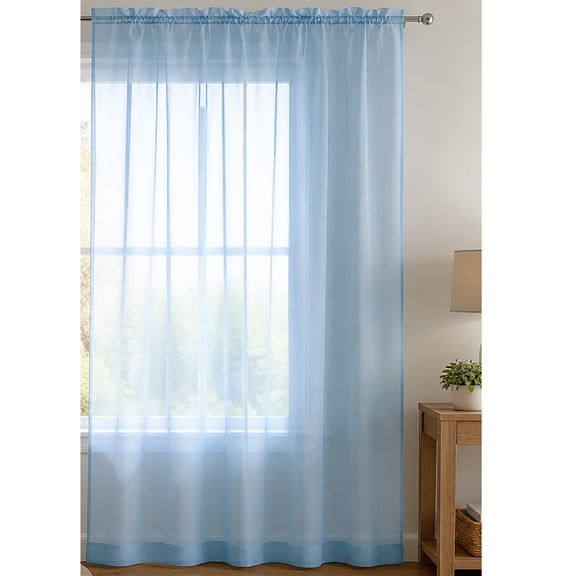 1 Piece Light Blue Sheer Rod Pocket Window Curtain Panel - 90" Inches Long