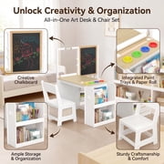 Jolie Vallee 3 in 1 Kids Art Table and Chair Set, Easel Table for Kids, Toddler Craft and Play Wood Activity Desk with Adjustable Height Double-Sided Magnetic Easel, Paper Roll, Book Shelves