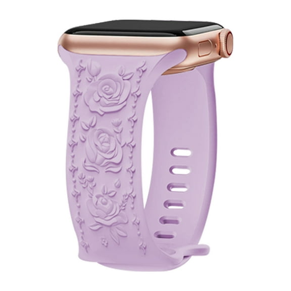 Allytechgroup Silicone Band Compatible with Apple Watch Band 41mm 40mm 38mm for Women, Sytlish Floral Engraved Band Strap for iWatch SE Series 9 8 7 6 5 4 3 2 1, Lightpurple