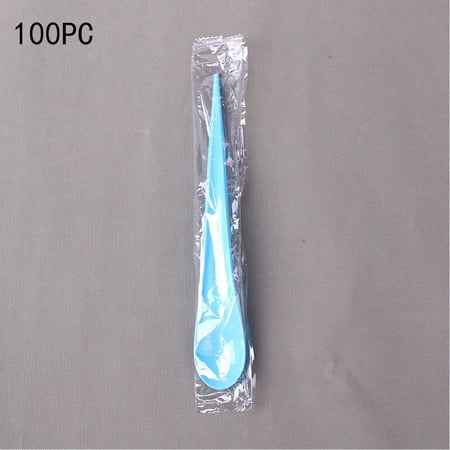 100 Pcs/Pack New Multicolor Milkshake Easy To Use Dessert Water Drop Spoon Disposable Spoon LAKE BLUE