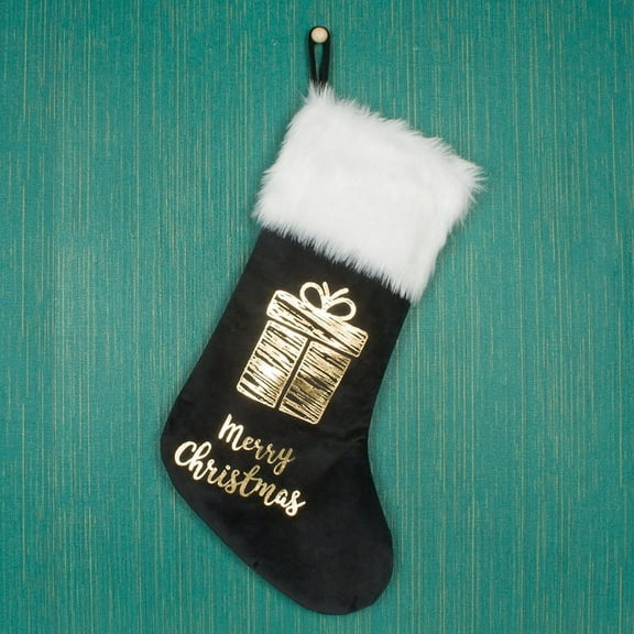 Zhuge Christmas Stockings 5 Pack Family Christmas Stockings Customized with Faux Fur Large Gold and Black Sequin for Holiday Xmas Party Decorations，A