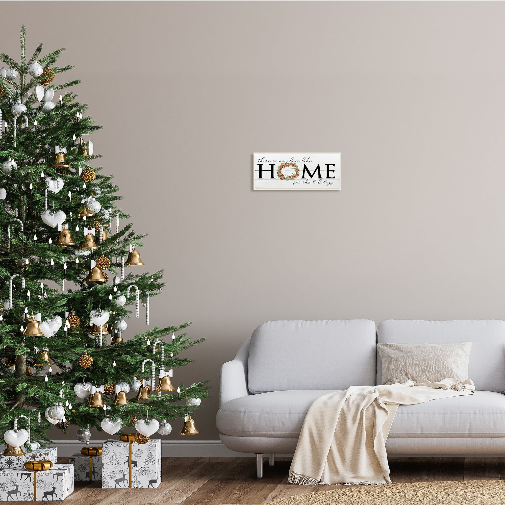 Stupell Industries No Place Like Home for Holiday Holly Wreath, 17 x 7, Design by Sally Swatland