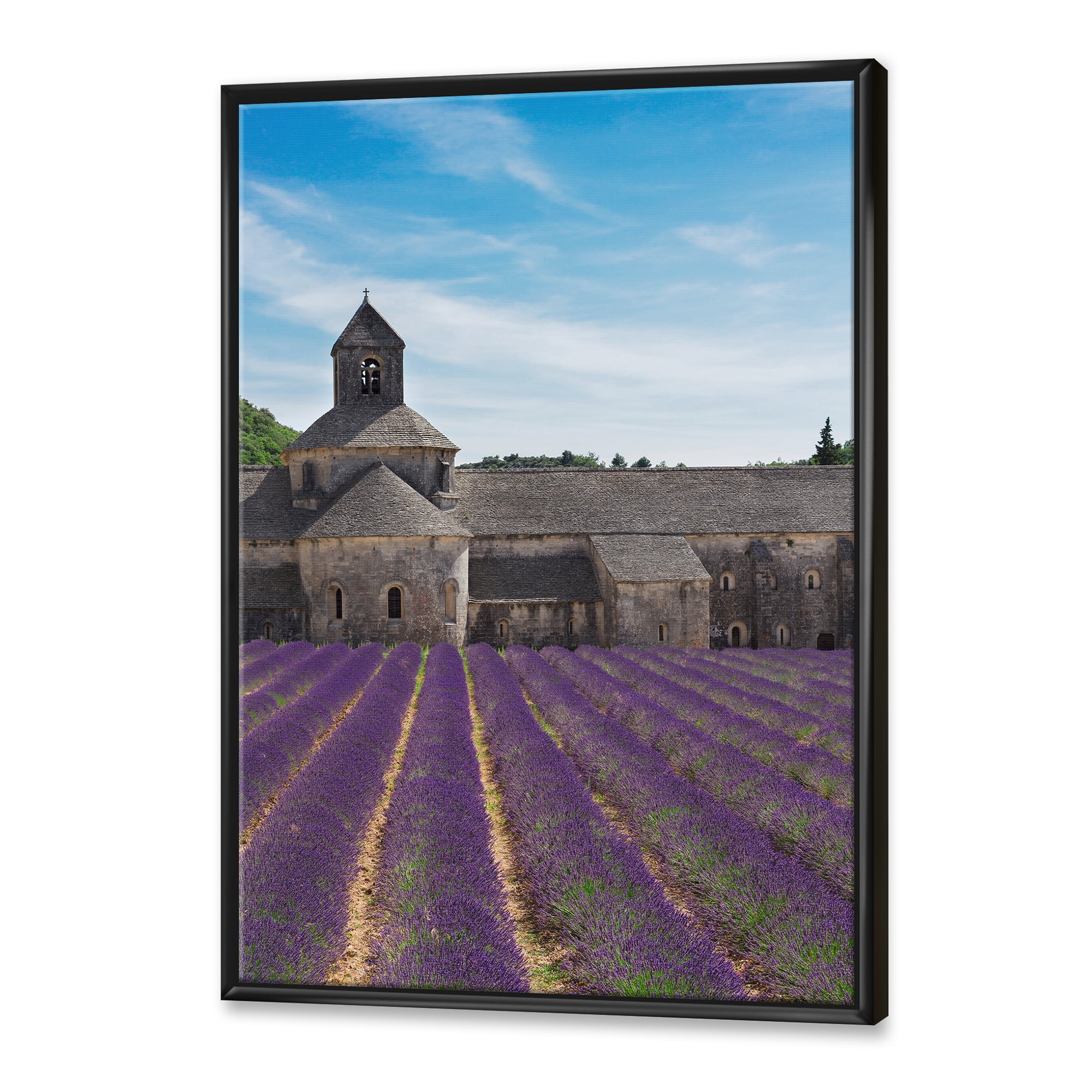 Designart 'Abbey With Lavender Field In France' Farmhouse Framed Canvas Wall Art Print