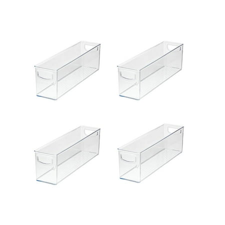iDesign 4-Piece Recycled Plastic Pantry and Kitchen Storage  Freezer and Fridge Organizer Bins with Easy Grip Handles - 16  x 4  x 5   Clear