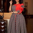 thumbnail image 2 of AURA Plus Size Printed Patchwork A Line Midi Dress Round Neck 3 4 Sleeve High Waist Elegant Work Dress, 2 of 10
