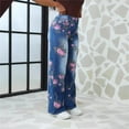 thumbnail image 6 of YDFCWXW Women's Y2K Floral Printed Wide Leg Baggy Flowers Jeans for Women Stretch High Waisted Straight Leg Jeans Blue, XL, 6 of 9