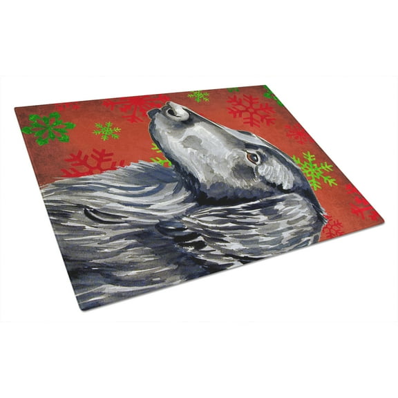 Flat Coated Retriever Red  Green Snowflakes Holiday Christmas Glass Cutting Board Large