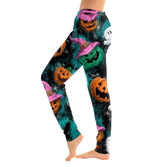 Women Halloween Pajama Pants Drawstring High Waist Pants Pumpkin Print Wide Leg Soft Lounge Sleep Pajamas Dark Green,2XL