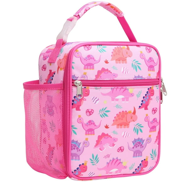Bolsa Lonchera Aislante Infantil Bagseri Rosa con Corona y Dinosaurio