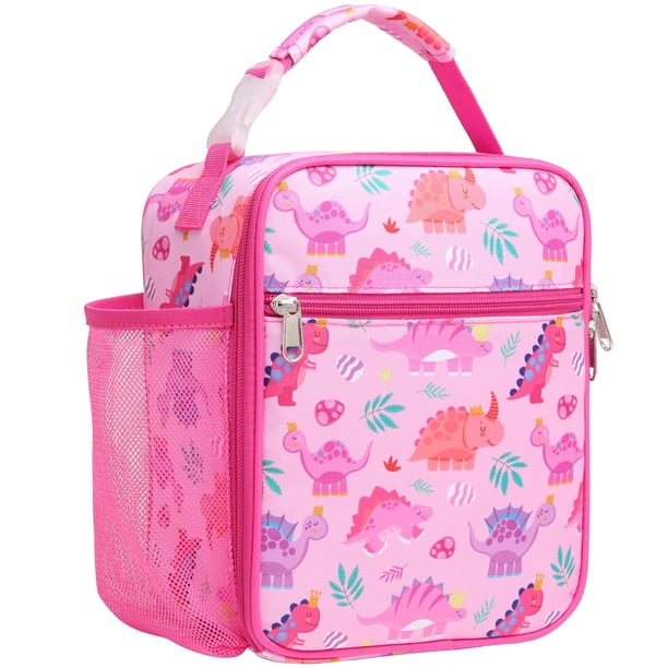 Bolsa Lonchera Aislante Infantil Bagseri Rosa con Corona y Dinosaurio