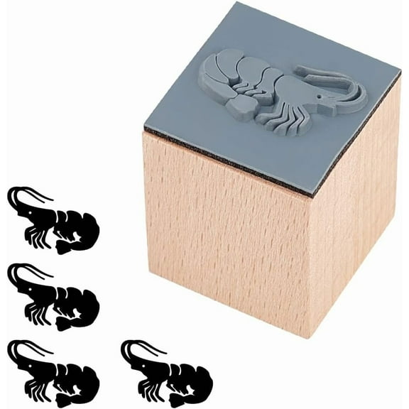 Shrimp Wooden Rubber Stamp 1x1x1.3 Inch Round Wood Natural Small Mini for Card Making DIY Craft Letter Diary and Scrapbooking
