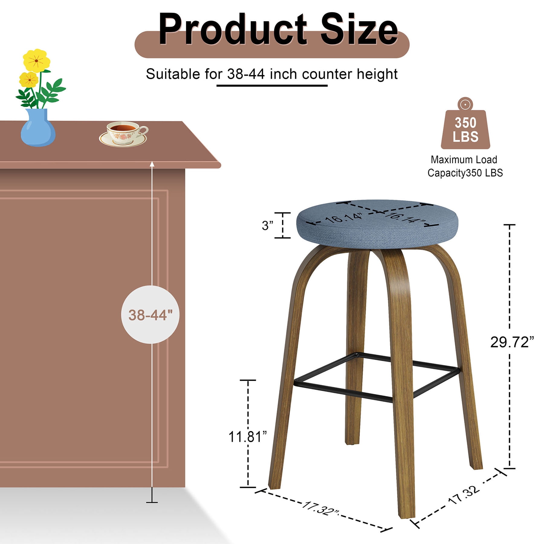S-HOME Swivel Bar Stools Set Of 2,  Fabric Upholstered 30 Inch Height, Ideal For Restaurants And Home Use